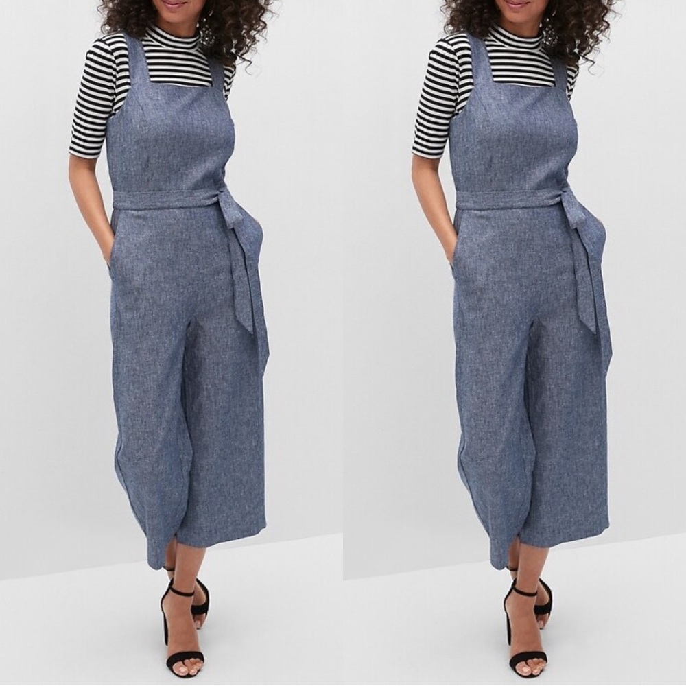 Banana Republic Linen Square-Neck Jumpsuit Blue - 4